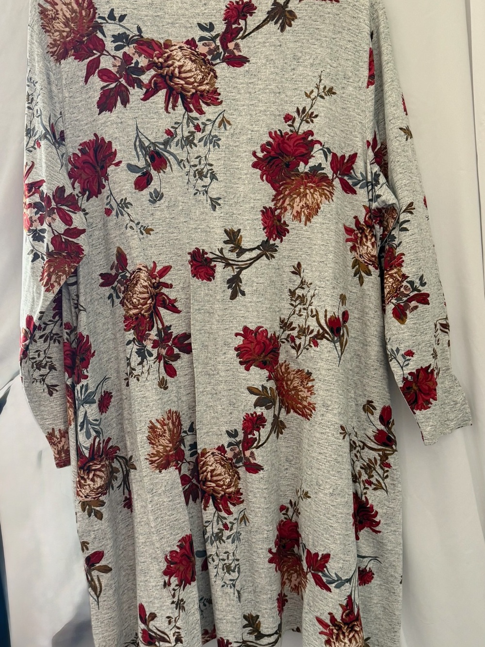 Floral Long Sleeve Dress - Gray with Red Blooms - Picture 2 of 4